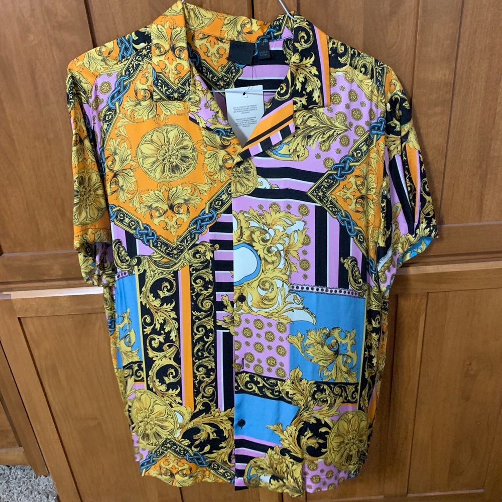 ASOS silk Versace style baroque NWT button-up